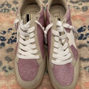 ShuShop Pink Glitter Sneakers with White Accents